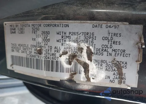 1997 Toyota 4Runner Sr5 V6 Limited z USA, uszkodzony, nr VIN JT3GN87R1V0041607